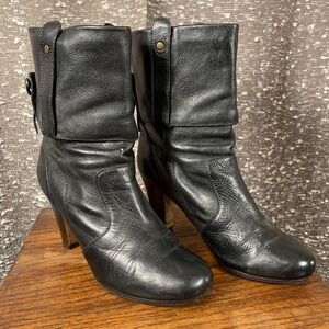 Dolce Vita Pebble Leather Heeled Cuffed Black Boots Preppy Women's 8